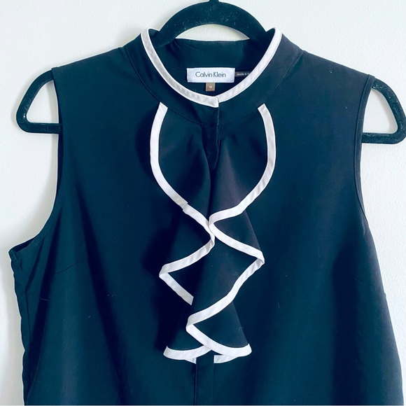 Calvin Klein Women's Black & White Short Sleeve Button Up Blouse Top Size M - Picture 2 of 4